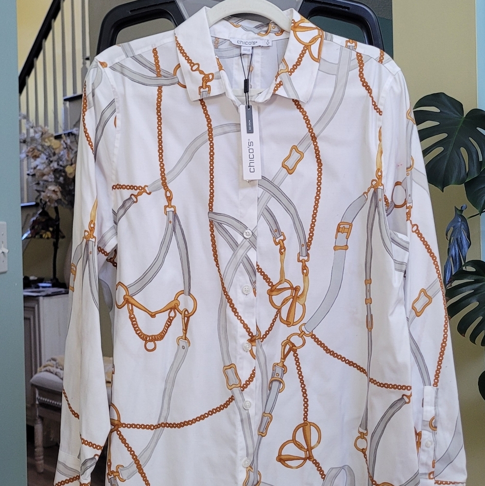 Chico's No Iron Stretch Status Print Tunic Size 2 (12) - Picture 6 of 14